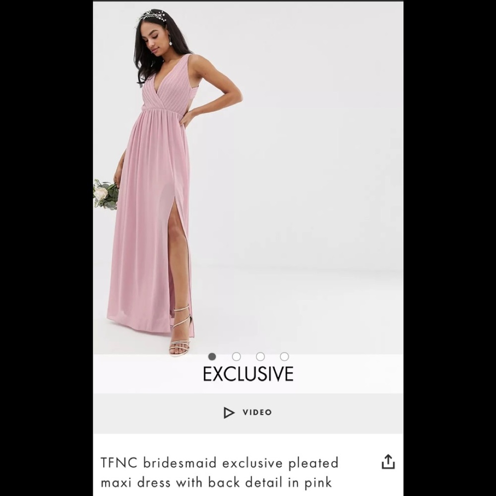 TFNC Pink bridesmaid pleated maxi with back detail